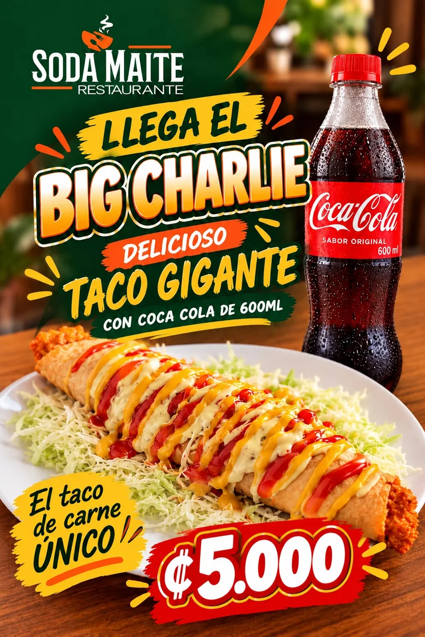 Llega el Big Charlie: taco gigante de carne con Coca-Cola de 600 ml a ₡5.000
