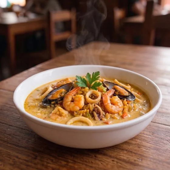 Sopa de mariscos con leche de coco